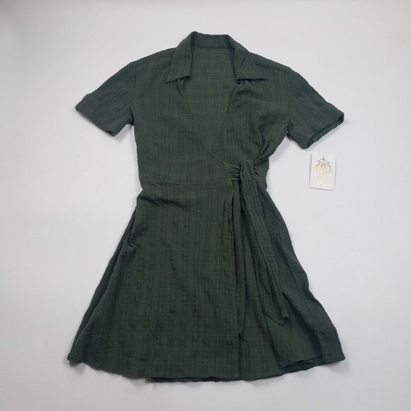 BECCA Playa Textured Collared Wrap Shirtdress Cover-Up Size Small Cactus Green - Picture 3 of 16
